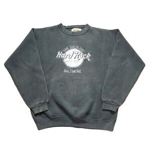 Vintage 90s Hard Rock Cafe Baltimore Sz Medium USA Made Faded Black Sweatshirt
